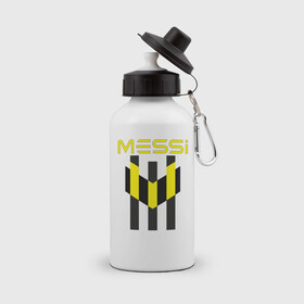 Бутылка спортивная с принтом Желто-черный образ лого Messi в Петрозаводске, металл | емкость — 500 мл, в комплекте две пластиковые крышки и карабин для крепления | argentina | barca | barcelona | fc barcelona | lionel messi | spain | sport | uefa | аргентина | барса | барселона | золотой мяч | игрок | испания | камп ноу | лео месси | лионель месси | мяч | спорт | тренер | уефа 
