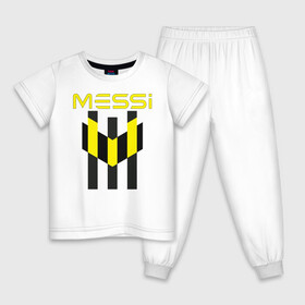 Детская пижама хлопок с принтом Желто-черный образ лого Messi в Петрозаводске, 100% хлопок |  брюки и футболка прямого кроя, без карманов, на брюках мягкая резинка на поясе и по низу штанин
 | argentina | barca | barcelona | fc barcelona | lionel messi | spain | sport | uefa | аргентина | барса | барселона | золотой мяч | игрок | испания | камп ноу | лео месси | лионель месси | мяч | спорт | тренер | уефа 