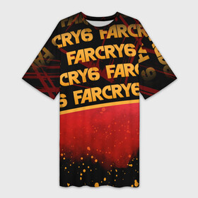 Платье-футболка 3D с принтом Far Cry 6 в Петрозаводске,  |  | far cry 6 | дым | игра | капли | лого | надпись | частицы