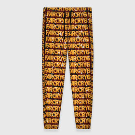 Женские брюки 3D с принтом Far Cry 6 в Петрозаводске, полиэстер 100% | прямой крой, два кармана без застежек по бокам, с мягкой трикотажной резинкой на поясе и по низу штанин. В поясе для дополнительного комфорта — широкие завязки | far cry 6 | игра | лого | надпись | текстура | частицы
