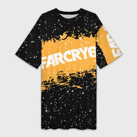 Платье-футболка 3D с принтом Far Cry 6 в Петрозаводске,  |  | far cry 6 | игра | капли | лого | надпись | снег | частицы