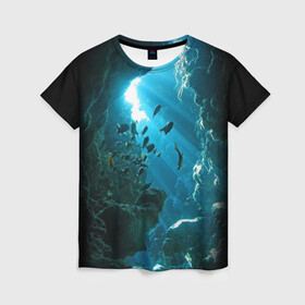 Женская футболка 3D с принтом Коралловые рыбки в Петрозаводске, 100% полиэфир ( синтетическое хлопкоподобное полотно) | прямой крой, круглый вырез горловины, длина до линии бедер | коралловые | кораллы | море | морские обитатели | океан | подводный мир | рыбки