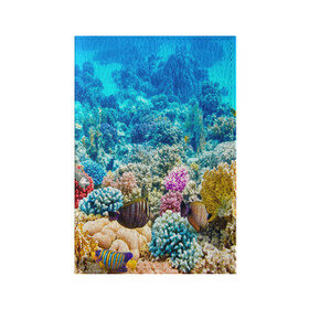 Обложка для паспорта матовая кожа с принтом Риф в Петрозаводске, натуральная матовая кожа | размер 19,3 х 13,7 см; прозрачные пластиковые крепления | Тематика изображения на принте: коралловый риф | полосатые рыбы | риф | рыбы | сказочный риф