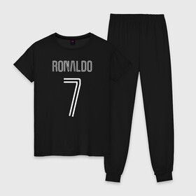 Женская пижама хлопок с принтом Ronaldo 7 номер на груди в Петрозаводске, 100% хлопок | брюки и футболка прямого кроя, без карманов, на брюках мягкая резинка на поясе и по низу штанин | 7 | champion | cr7 | cristiano ronaldo | fifa | football | football club | juventus | soccer | uefa | игра | криштиану роналду | лига чемпионов | реал мадрид | сборная португалии | спорт | уефа | фифа | фк | футбол | футболь