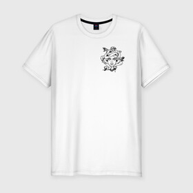 Мужская футболка хлопок Slim с принтом Tattoo T-shirt Medusa black в Петрозаводске, 92% хлопок, 8% лайкра | приталенный силуэт, круглый вырез ворота, длина до линии бедра, короткий рукав | minimal. тату | tattoo | медуза | минимализм | мифология