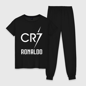 Женская пижама хлопок с принтом CR7 Cristiano Ronaldo logo в Петрозаводске, 100% хлопок | брюки и футболка прямого кроя, без карманов, на брюках мягкая резинка на поясе и по низу штанин | 7 | champion | cr7 | cristiano ronaldo | fifa | football | football club | juventus | soccer | uefa | игра | криштиану роналду | лига чемпионов | реал мадрид | сборная португалии | спорт | уефа | фифа | фк | футбол | футболь