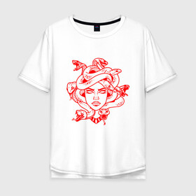 Мужская футболка хлопок Oversize с принтом Tattoo T-shirt Medusa Red в Петрозаводске, 100% хлопок | свободный крой, круглый ворот, “спинка” длиннее передней части | minimal | tattoo | медуза | минимализм | мифология | тату
