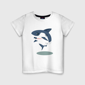 Детская футболка хлопок с принтом Акуленок в Петрозаводске, 100% хлопок | круглый вырез горловины, полуприлегающий силуэт, длина до линии бедер | Тематика изображения на принте: baby | shark | акула | акуленок | акулы | жители | клыки | море | морские | океан | памперс | паттерн | ребенок | рыба | черные
