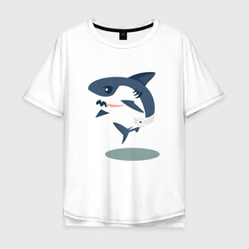 Мужская футболка хлопок Oversize с принтом Акуленок в Петрозаводске, 100% хлопок | свободный крой, круглый ворот, “спинка” длиннее передней части | baby | shark | акула | акуленок | акулы | жители | клыки | море | морские | океан | памперс | паттерн | ребенок | рыба | черные