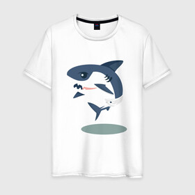 Мужская футболка хлопок с принтом Акуленок в Петрозаводске, 100% хлопок | прямой крой, круглый вырез горловины, длина до линии бедер, слегка спущенное плечо. | baby | shark | акула | акуленок | акулы | жители | клыки | море | морские | океан | памперс | паттерн | ребенок | рыба | черные
