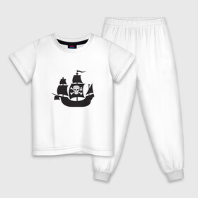 Детская пижама хлопок с принтом Пиратский корабль в Петрозаводске, 100% хлопок |  брюки и футболка прямого кроя, без карманов, на брюках мягкая резинка на поясе и по низу штанин
 | ships | корабли | кораблики | корабль | пират | пиратский | пиратский флаг | череп