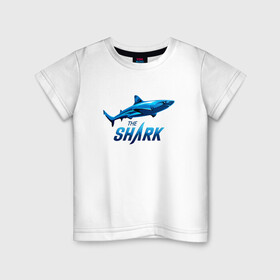 Детская футболка хлопок с принтом Акула. The Shark в Петрозаводске, 100% хлопок | круглый вырез горловины, полуприлегающий силуэт, длина до линии бедер | Тематика изображения на принте: shark | акула | акуленок | акулы | жители | клыки | море | морские | океан | рыба | черные