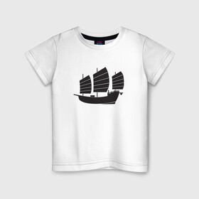Детская футболка хлопок с принтом Черный корабль в Петрозаводске, 100% хлопок | круглый вырез горловины, полуприлегающий силуэт, длина до линии бедер | sailboat | кораблик | корабль | лодка | парус | паруса | парусная лодка | тату | татуировка | черные