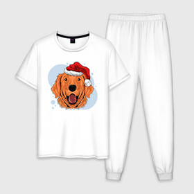 Мужская пижама хлопок с принтом Рождественский пёс в Петрозаводске, 100% хлопок | брюки и футболка прямого кроя, без карманов, на брюках мягкая резинка на поясе и по низу штанин
 | животные | новый год | праздник | рождество | собака