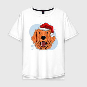 Мужская футболка хлопок Oversize с принтом Рождественский пёс в Петрозаводске, 100% хлопок | свободный крой, круглый ворот, “спинка” длиннее передней части | животные | новый год | праздник | рождество | собака