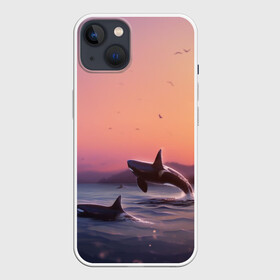 Чехол для iPhone 13 с принтом касатки в Петрозаводске,  |  | ocean | orca | sea | sea animal | дельфин | закат | касатка | кит | море | океан | рисунок кита