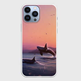 Чехол для iPhone 13 Pro Max с принтом касатки в Петрозаводске,  |  | ocean | orca | sea | sea animal | дельфин | закат | касатка | кит | море | океан | рисунок кита