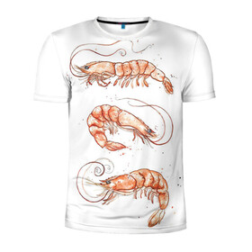 Мужская футболка 3D спортивная с принтом креветки в Петрозаводске, 100% полиэстер с улучшенными характеристиками | приталенный силуэт, круглая горловина, широкие плечи, сужается к линии бедра | ocean | sea | sea animal | графика | креветки | лобстер | море | океан | раки | рачки | рисунок
