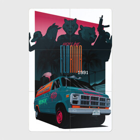 Магнитный плакат 2Х3 с принтом Hotline Florida 1991 в Петрозаводске, Полимерный материал с магнитным слоем | 6 деталей размером 9*9 см | автомобиль | бирюзовый | горячая линия | градиенты | грузовик | зебра | маски | медведь. | ночь | пальмы | розовый | тигр | утки