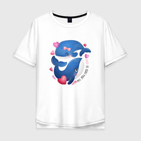 Мужская футболка хлопок Oversize с принтом Два дельфина в Петрозаводске, 100% хлопок | свободный крой, круглый ворот, “спинка” длиннее передней части | cute | dolphin | love | два дельфина | дельфин | дельфинами | любовь | милый | мир | подводный