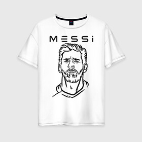 Женская футболка хлопок Oversize с принтом MESSI черные силуэт в Петрозаводске, 100% хлопок | свободный крой, круглый ворот, спущенный рукав, длина до линии бедер
 | argentina | barca | barcelona | fc barcelona | lionel messi | spain | sport | uefa | аргентина | барса | барселона | золотой мяч | игрок | испания | камп ноу | лео месси | лионель месси | мяч | спорт | тренер | уефа 