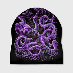 Шапка 3D с принтом Фиолетовый Кракен в Петрозаводске, 100% полиэстер | универсальный размер, печать по всей поверхности изделия | animal | beast | kraken | ocean | octopus | sea | ship | water | вода | животные | звери | корабль | кракен | море | океан | осьминог | рыбы | щупальца