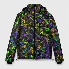 Мужская зимняя куртка 3D с принтом Neon Fish Bone в Петрозаводске, верх — 100% полиэстер; подкладка — 100% полиэстер; утеплитель — 100% полиэстер | длина ниже бедра, свободный силуэт Оверсайз. Есть воротник-стойка, отстегивающийся капюшон и ветрозащитная планка. 

Боковые карманы с листочкой на кнопках и внутренний карман на молнии. | bone | deadfish | fish | fishbone | neon | дохлая | кости | кость | неон | неоновый | паттерн | рыба | рыбки | рыбы | рыбья | скелет