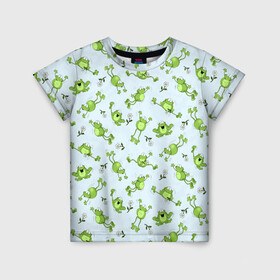 Детская футболка 3D с принтом Веселые лягушки в Петрозаводске, 100% гипоаллергенный полиэфир | прямой крой, круглый вырез горловины, длина до линии бедер, чуть спущенное плечо, ткань немного тянется | веселая лягушка | лягушка | лягушки | ромашки