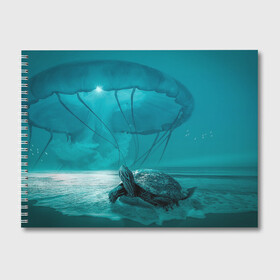 Альбом для рисования с принтом Медуза и черепаха в Петрозаводске, 100% бумага
 | матовая бумага, плотность 200 мг. | медуза | медуза в море | черепаха