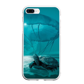 Чехол для iPhone 7Plus/8 Plus матовый с принтом Медуза и черепаха в Петрозаводске, Силикон | Область печати: задняя сторона чехла, без боковых панелей | медуза | медуза в море | черепаха