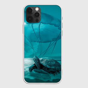 Чехол для iPhone 12 Pro с принтом Медуза и черепаха в Петрозаводске, силикон | область печати: задняя сторона чехла, без боковых панелей | медуза | медуза в море | черепаха