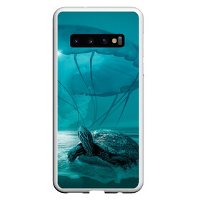 Чехол для Samsung Galaxy S10 с принтом Медуза и черепаха в Петрозаводске, Силикон | Область печати: задняя сторона чехла, без боковых панелей | медуза | медуза в море | черепаха