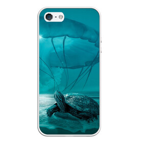 Чехол для iPhone 5/5S матовый с принтом Медуза и черепаха в Петрозаводске, Силикон | Область печати: задняя сторона чехла, без боковых панелей | медуза | медуза в море | черепаха