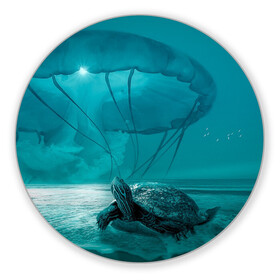 Коврик для мышки круглый с принтом Медуза и черепаха в Петрозаводске, резина и полиэстер | круглая форма, изображение наносится на всю лицевую часть | медуза | медуза в море | черепаха
