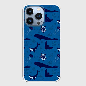 Чехол для iPhone 13 Pro с принтом Подводный мир в Петрозаводске,  |  | whale | акулы | кит | киты | медуза | медузы | море | морские | океан | паттерн | подводный | скаты | черепаха | черепахами