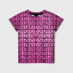 Детская футболка 3D с принтом Pink Alligator в Петрозаводске, 100% гипоаллергенный полиэфир | прямой крой, круглый вырез горловины, длина до линии бедер, чуть спущенное плечо, ткань немного тянется | alligator | crocodile | leather | scales | skin