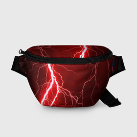 Поясная сумка 3D с принтом Red Lightning в Петрозаводске, 100% полиэстер | плотная ткань, ремень с регулируемой длиной, внутри несколько карманов для мелочей, основное отделение и карман с обратной стороны сумки застегиваются на молнию | energy | fire | lightning | storm | thunder