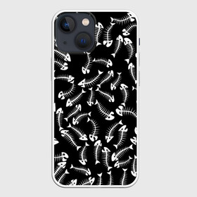 Чехол для iPhone 13 mini с принтом Fishbones в Петрозаводске,  |  | bone | fish | fishbone | дохлая рыба | кости | кость | море | паттерн | рыбий скелет | рыбки | рыбы | скелет