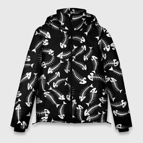 Мужская зимняя куртка 3D с принтом Fishbones в Петрозаводске, верх — 100% полиэстер; подкладка — 100% полиэстер; утеплитель — 100% полиэстер | длина ниже бедра, свободный силуэт Оверсайз. Есть воротник-стойка, отстегивающийся капюшон и ветрозащитная планка. 

Боковые карманы с листочкой на кнопках и внутренний карман на молнии. | bone | fish | fishbone | дохлая рыба | кости | кость | море | паттерн | рыбий скелет | рыбки | рыбы | скелет