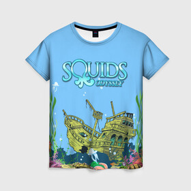 Женская футболка 3D с принтом Squids odyssey в Петрозаводске, 100% полиэфир ( синтетическое хлопкоподобное полотно) | прямой крой, круглый вырез горловины, длина до линии бедер | ocean | sea | ship | summer | волны | океан | парусник