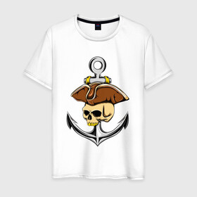 Мужская футболка хлопок с принтом PIRAT ANCHOR ПИРАТСКИЙ ЯКОРЬ (Z) в Петрозаводске, 100% хлопок | прямой крой, круглый вырез горловины, длина до линии бедер, слегка спущенное плечо. | anchor | japanese anchor | pirat | pirat anchor | заякориться | пират | пиратский якорь | стоп судно | якорек | якорный | якорь | японский якорь