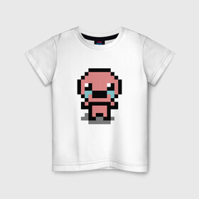 Детская футболка хлопок с принтом pixel isaac в Петрозаводске, 100% хлопок | круглый вырез горловины, полуприлегающий силуэт, длина до линии бедер | Тематика изображения на принте: character | cry | eyes | face | game | head | isaac | logo | pixel | sadness | tears | the binding of isaac | айзек | глаза | голова | грусть | жертвоприношение исаака | игра | лицо | лого | персонаж | пиксель | плачь | слезы