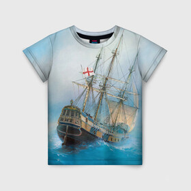 Детская футболка 3D с принтом The Sea Devil в Петрозаводске, 100% гипоаллергенный полиэфир | прямой крой, круглый вырез горловины, длина до линии бедер, чуть спущенное плечо, ткань немного тянется | ocean | sea | ship | summer | волны | океан | парусник