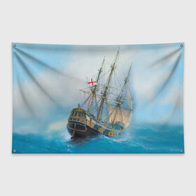 Флаг-баннер с принтом The Sea Devil в Петрозаводске, 100% полиэстер | размер 67 х 109 см, плотность ткани — 95 г/м2; по краям флага есть четыре люверса для крепления | ocean | sea | ship | summer | волны | океан | парусник