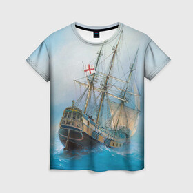 Женская футболка 3D с принтом The Sea Devil в Петрозаводске, 100% полиэфир ( синтетическое хлопкоподобное полотно) | прямой крой, круглый вырез горловины, длина до линии бедер | ocean | sea | ship | summer | волны | океан | парусник