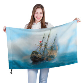 Флаг 3D с принтом The Sea Devil в Петрозаводске, 100% полиэстер | плотность ткани — 95 г/м2, размер — 67 х 109 см. Принт наносится с одной стороны | ocean | sea | ship | summer | волны | океан | парусник