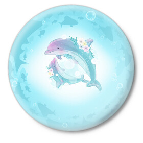 Значок с принтом Два дельфина в Петрозаводске,  металл | круглая форма, металлическая застежка в виде булавки | cute | dolphin | два дельфина | дельфин | дельфин в море | дельфинами | милый | мир | подводный