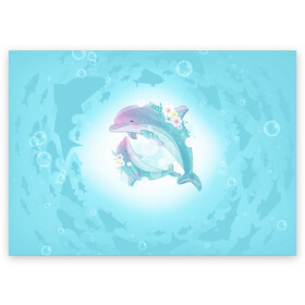 Поздравительная открытка с принтом Два дельфина в Петрозаводске, 100% бумага | плотность бумаги 280 г/м2, матовая, на обратной стороне линовка и место для марки
 | Тематика изображения на принте: cute | dolphin | два дельфина | дельфин | дельфин в море | дельфинами | милый | мир | подводный