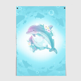 Постер с принтом Два дельфина в Петрозаводске, 100% бумага
 | бумага, плотность 150 мг. Матовая, но за счет высокого коэффициента гладкости имеет небольшой блеск и дает на свету блики, но в отличии от глянцевой бумаги не покрыта лаком | Тематика изображения на принте: cute | dolphin | два дельфина | дельфин | дельфин в море | дельфинами | милый | мир | подводный