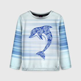 Детский лонгслив 3D с принтом Дельфин в Петрозаводске, 100% полиэстер | длинные рукава, круглый вырез горловины, полуприлегающий силуэт
 | cute | dolphin | два дельфина | дельфин | дельфин в море | дельфинами | милый | мир | подводный